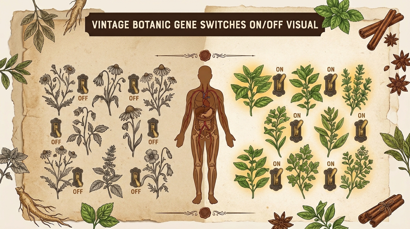 Gene switches ON and OFF - botanical illustration