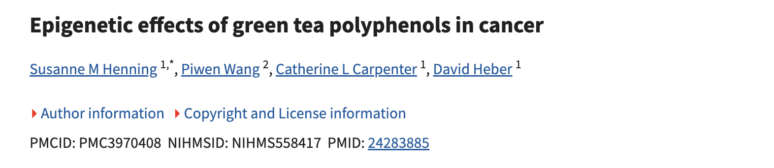 PubMed: Epigenetic effects of green tea polyphenols in cancer