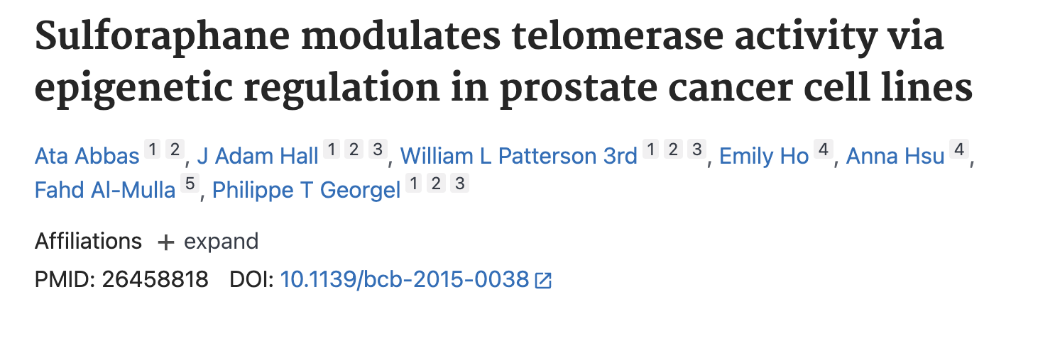 PubMed: Sulforaphane modulates telomerase activity via epigenetic regulation